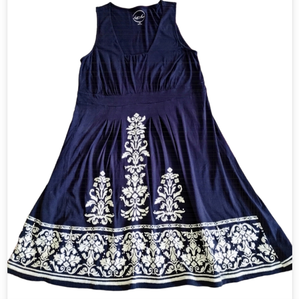Vintage Vtg INC International Concepts Navy Blue White Embroidered Dress 0X